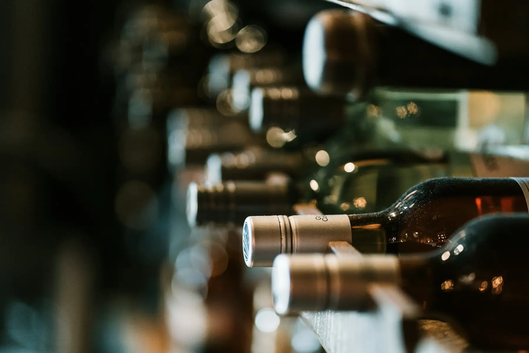 Wine bottles resting on their sides